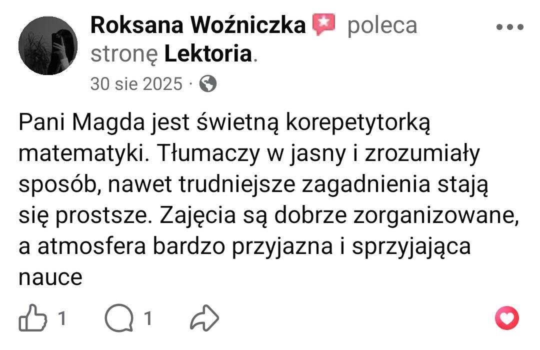 Opinia Weroniki Kuryło na Facebooku