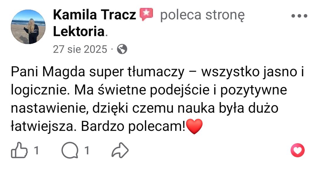 Opinia Kamili Tracz na Facebooku